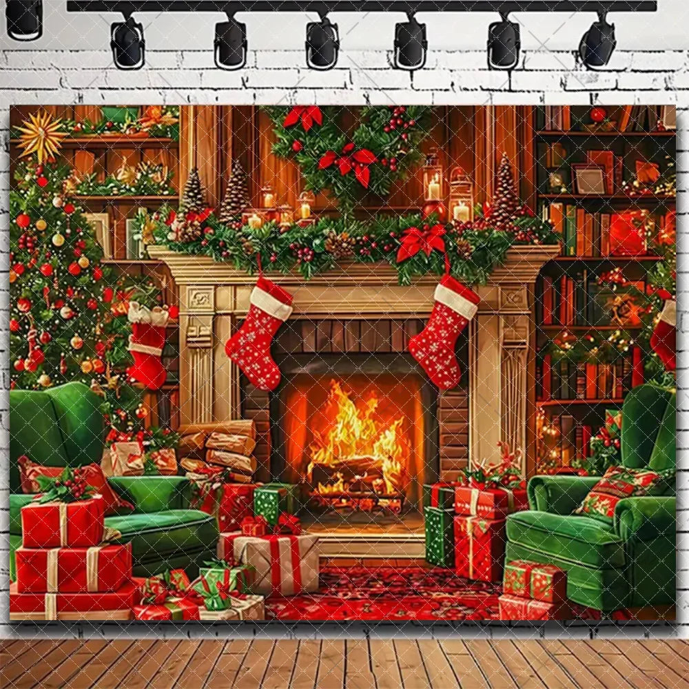 Merry Christmas Backdrop 2026 – Santa, Snowman & Xmas Tree Background for Family Party, Baby Shower & Photo Props