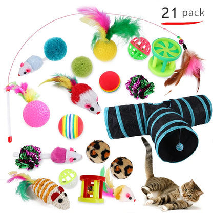 20-Piece Cat Toy Set - Interactive Kitten Toys with Feather Wand, Sisal Mouse, Bell & Balls