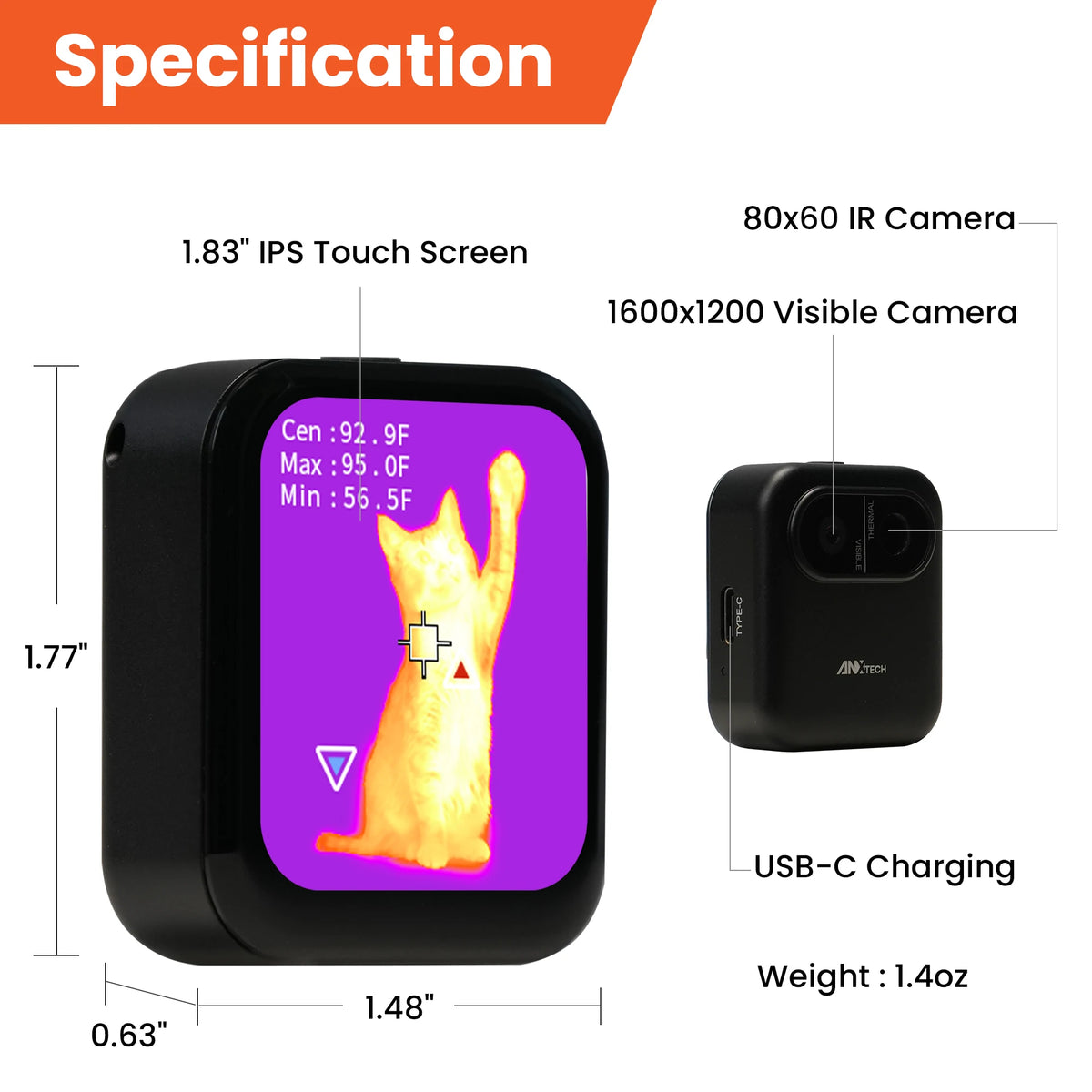 Mini Thermal Camera with Touchscreen - 80×60 IR Infrared Imager for Home Inspection, Leak Detection & Hidden Camera Detection