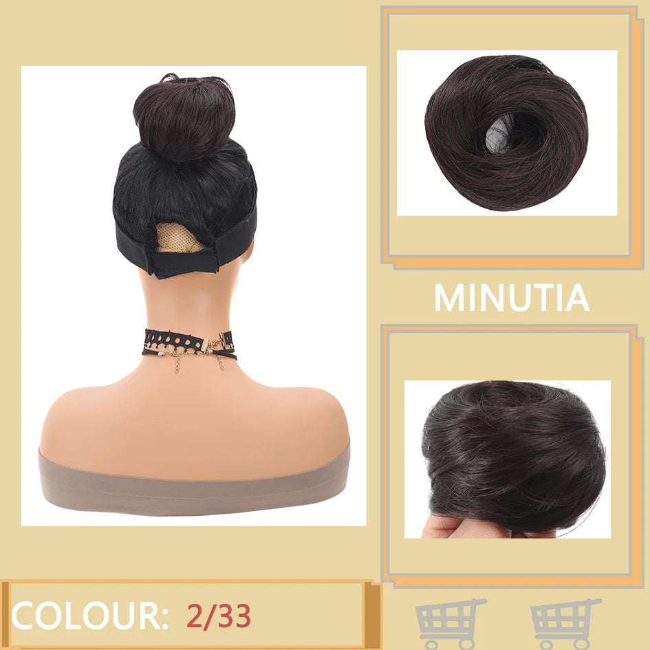 Allaosify Synthetic Bun – Straight Hair Circle with Elastic Rope, Natural Dark & Light Hair Color, Hair Accessories for Women
