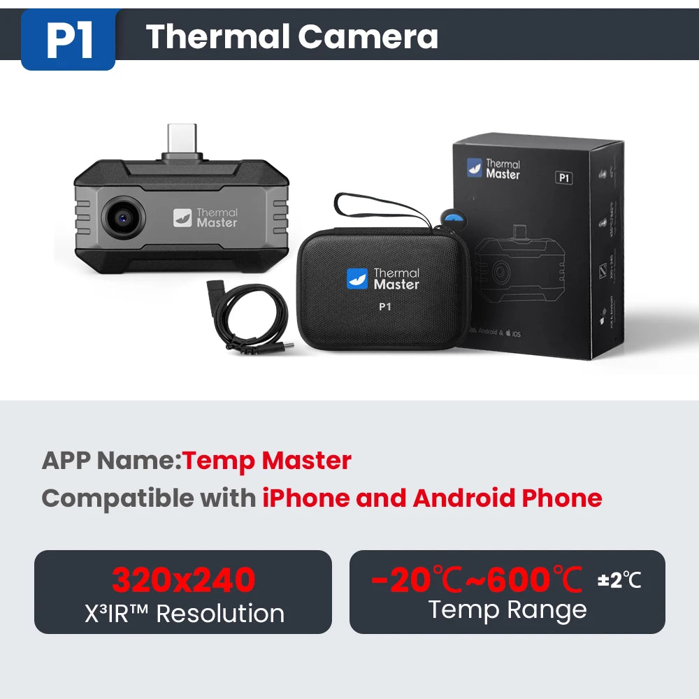 P1 Thermal Imager - USB-C 320×240 X³IR Infrared Camera for iPhone & Android, 25Hz, 600°C Temperature Range for Inspection