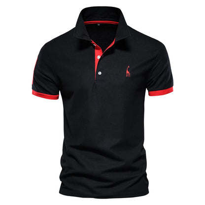 Men's Giraffe Embroidered Polo Shirt - Short Sleeve Casual Business Summer Top