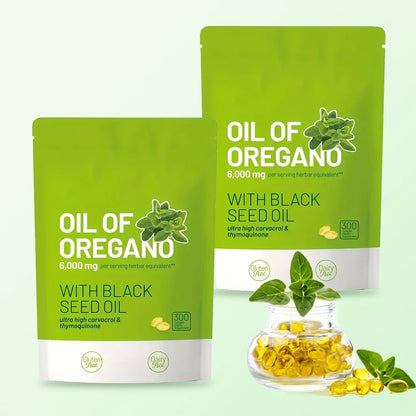 300 Capsules Oil of Oregano with Black Seed Oil — Natural Antioxidants for Fitness & Nutritional Support
