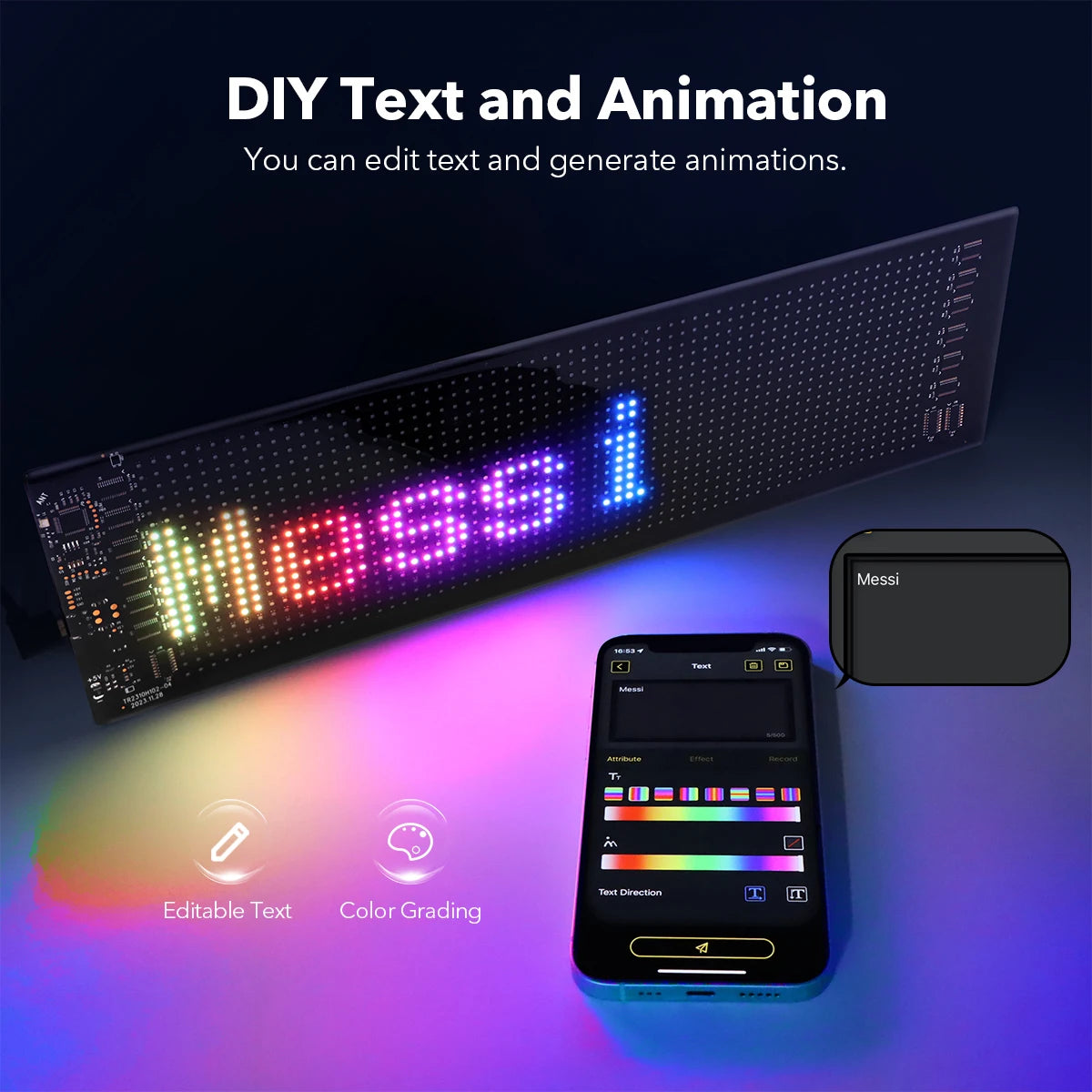 Customizable LED Matrix Display Light - Scrolling Car Logo, Text, Animation & Warning Sign for Vehicle Decoration and Advertising