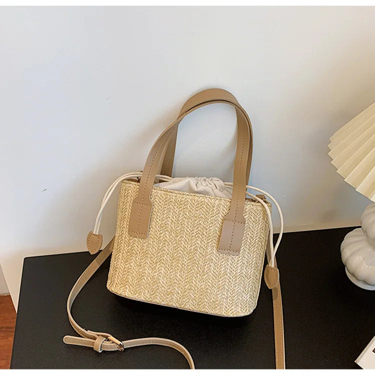 Fashion Straw Bucket Crossbody Bag – Women’s Summer Beach & Travel Shoulder Handbag
