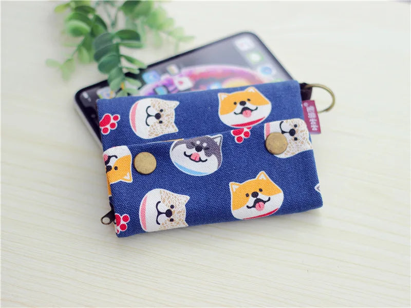 Women’s Canvas Cartoon Card Wallet – Foldable Key Organizer & Coin Purse, Small Pouch Money Bag for Girls 2024