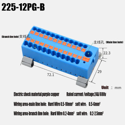 Compact Push-In Wire Connector Terminal Block – Fixed Modular Multi-Link Splicing 1-In Multiple-Out Lighting Connector 225 Series