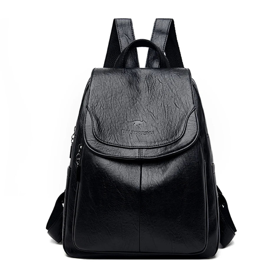 Women’s Large Capacity Leather Bookbag Rucksack - High-Quality Vintage Backpack, School and Travel Purse