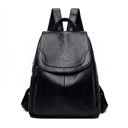Women’s Large Capacity Leather Bookbag Rucksack - High-Quality Vintage Backpack, School and Travel Purse