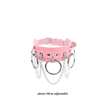 Pink Gothic Collar Necklace – Trendy Rock Leather Heart with Rivets, Harajuku Punk Choker Jewelry for Women, Gift Idea