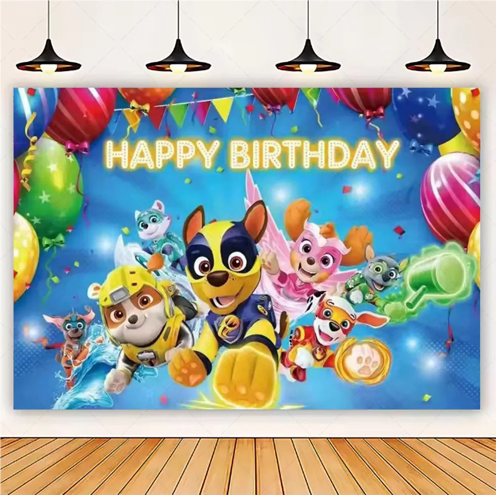PAW Patrol Cartoon Puppy Birthday Party Backdrop – Animation Theme Decoration Background for Kids Party & Baby Shower Supplies Gift