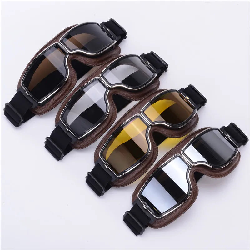 Windproof Motorcycle Glasses: Retro Style Sunglasses with Folding Leather Frame - Universal Helmet Accessories for Riders