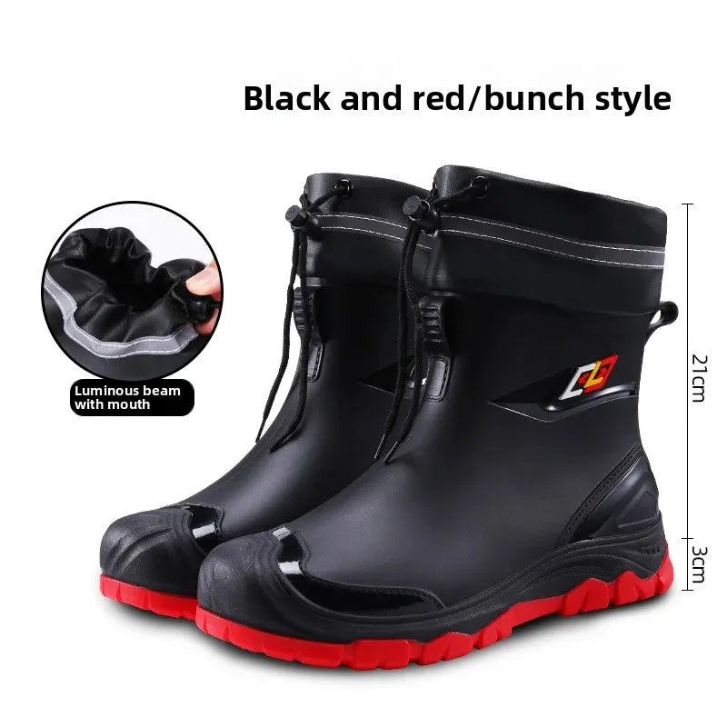 Men’s Ankle-High Fleece-Lined Rain Boots – Waterproof, Anti-Slip, Wear-Resistant Work & Fishing Shoes