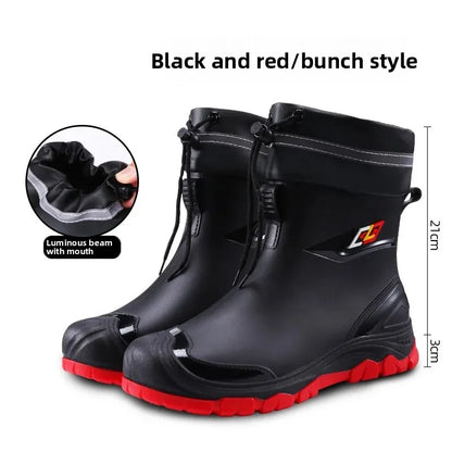 Men’s Ankle-High Fleece-Lined Rain Boots – Waterproof, Anti-Slip, Wear-Resistant Work & Fishing Shoes