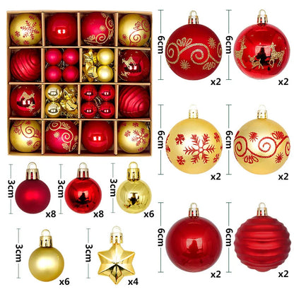 44PCS Christmas Ball Ornaments – 3/6CM Decorative Pendant Balls for Christmas Tree, Home Decor, New Year & Holiday Accessories