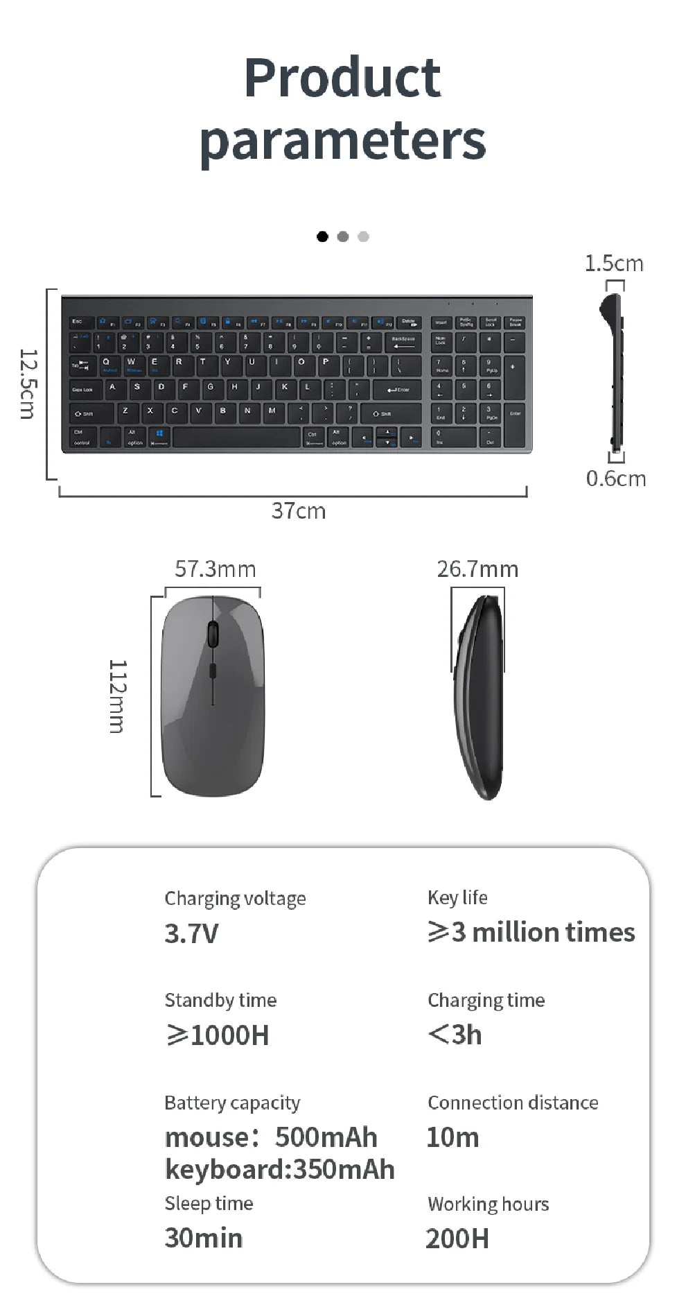 Gray Bluetooth 5.0 & 2.4G Wireless Keyboard Mouse Combo – Rechargeable Full Size Keyboard for Notebook & Laptop