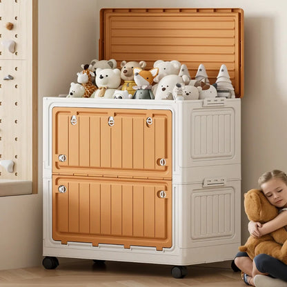 Large Capacity Foldable Storage Bin - Transparent Mobile Organizer with Wheels for Clothes & Toys