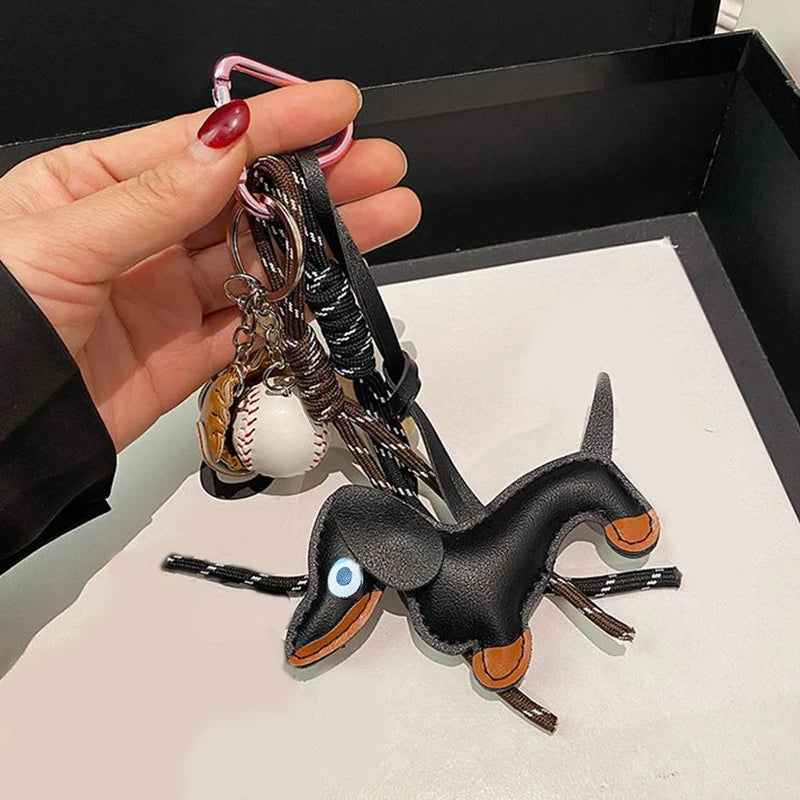 Leather Dachshund Bag Pendant - Creative Dog Keychain & Car Keyring Charm Gift