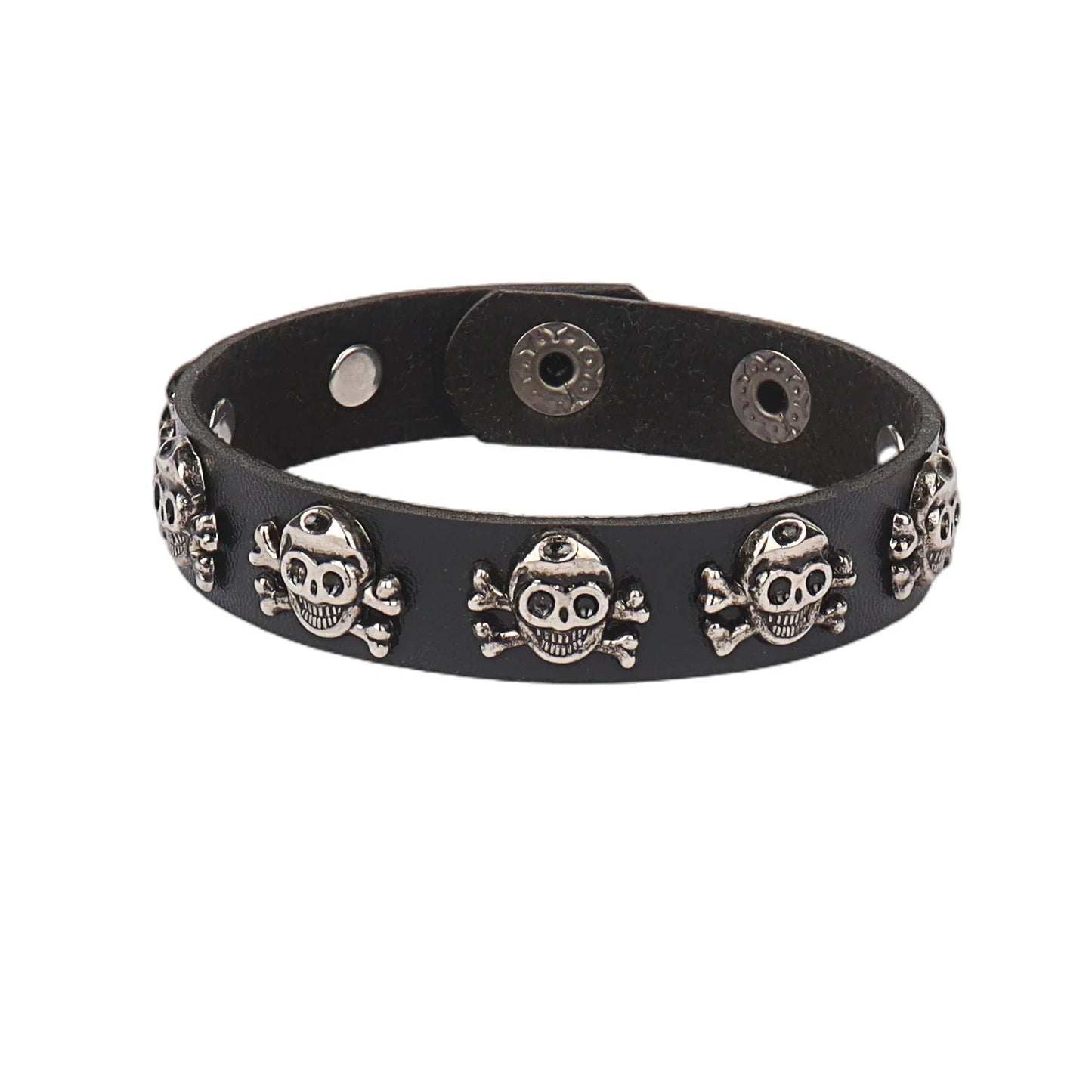 Punk Rock Hip Hop PU Leather Bracelet – Unisex Skull, Pentagram & Rivet Chain Bracelet, Trendy Party Jewelry Accessory