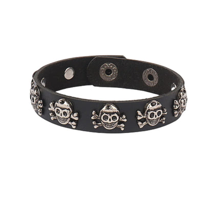 Punk Rock Hip Hop PU Leather Bracelet – Unisex Skull, Pentagram & Rivet Chain Bracelet, Trendy Party Jewelry Accessory