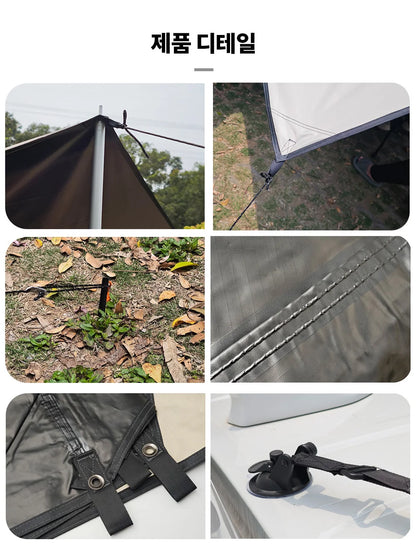 Manta Ray Car Side Awning – Black Coating Tarp with Suction Cup Anchor, Waterproof UV Protection for Outdoor Camping & SUV Shade