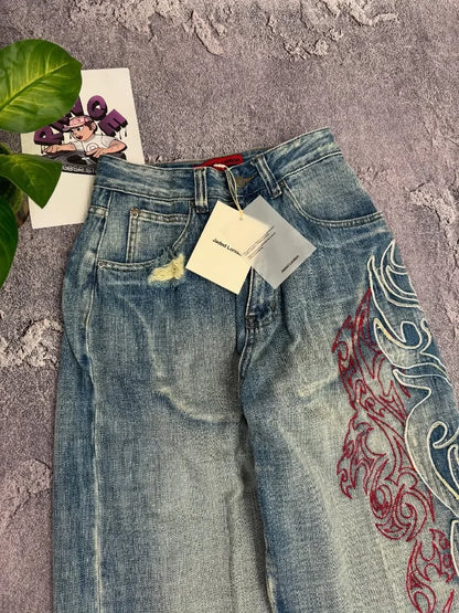 Y2K American Embroidered Baggy Jeans – Men’s Vintage Hip Hop Wide-Leg Casual Streetwear Pants