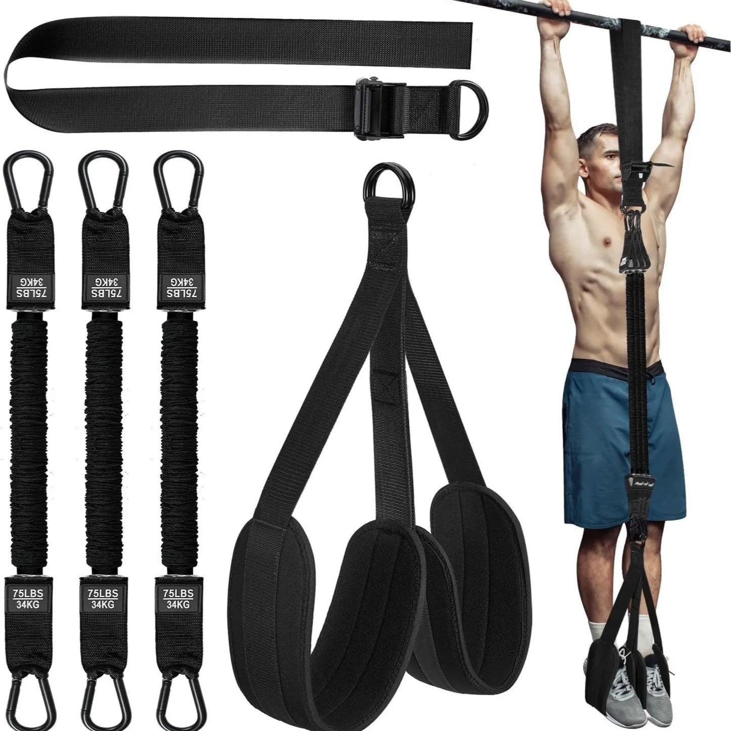 Pull-Up Assist Band with Elastic Rope – Home Fitness Power Trainer for Men, Latex Resistance Pull Bar