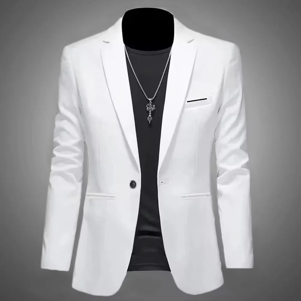Men’s Casual Business Slim Fit Suit Jacket — Trendy Autumn Single-Button Formal Blouse, Non-Iron Solid Color