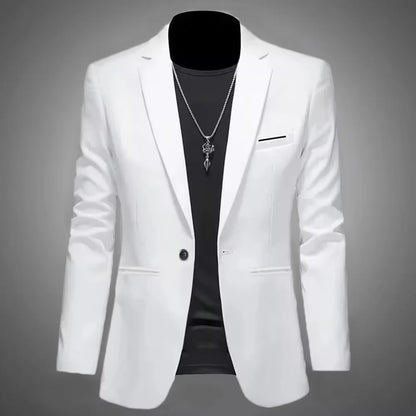 Men’s Casual Business Slim Fit Suit Jacket — Trendy Autumn Single-Button Formal Blouse, Non-Iron Solid Color