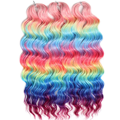 FASHION IDOL 24" Deep Wave Crochet Hair - 3-Piece Synthetic Water Wave Braiding Extensions, Ombre Rainbow Twist Hair