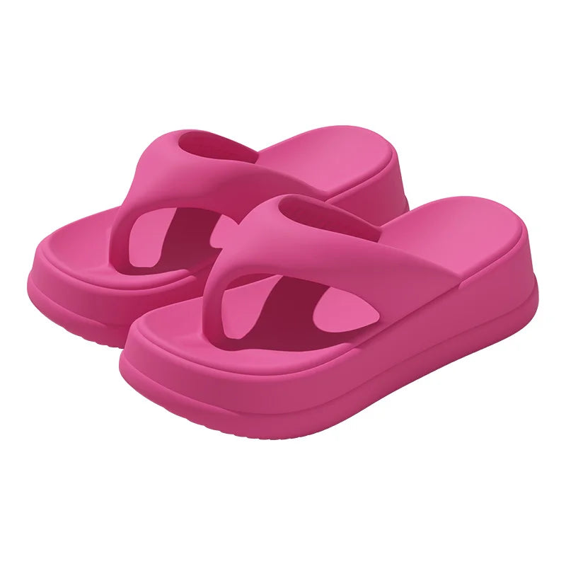 Women's Rose Red Platform Sandals - Lightweight EVA Wedge Beach Flip Flops