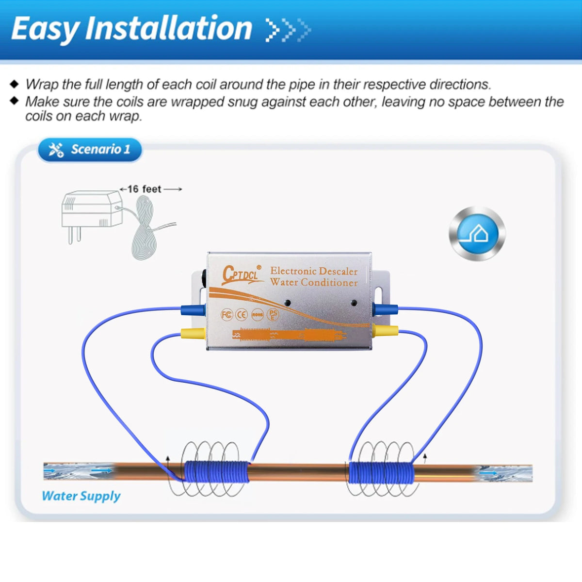 Electronic Water Descaler System - Salt-Free Hard Water Conditioner with Alloy Shell for Home Water Treatment