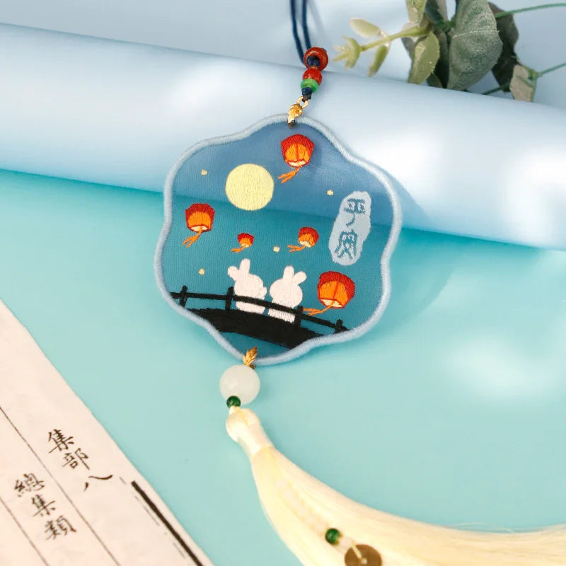 Handmade Embroidered Amulet DIY Kit – Easy Needlework Sewing & Car Pendant Needlepoint for Beginners