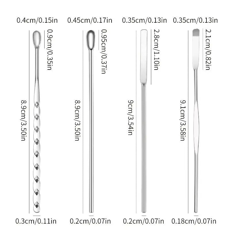 4-Piece Nail Art Stirring Rod Set - Stainless Steel Mixing Spoon & Spatula for Gel Polish, Powder, Liquid & Foundation