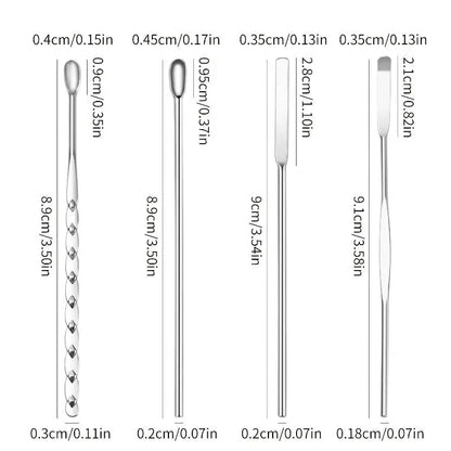 4-Piece Nail Art Stirring Rod Set - Stainless Steel Mixing Spoon & Spatula for Gel Polish, Powder, Liquid & Foundation
