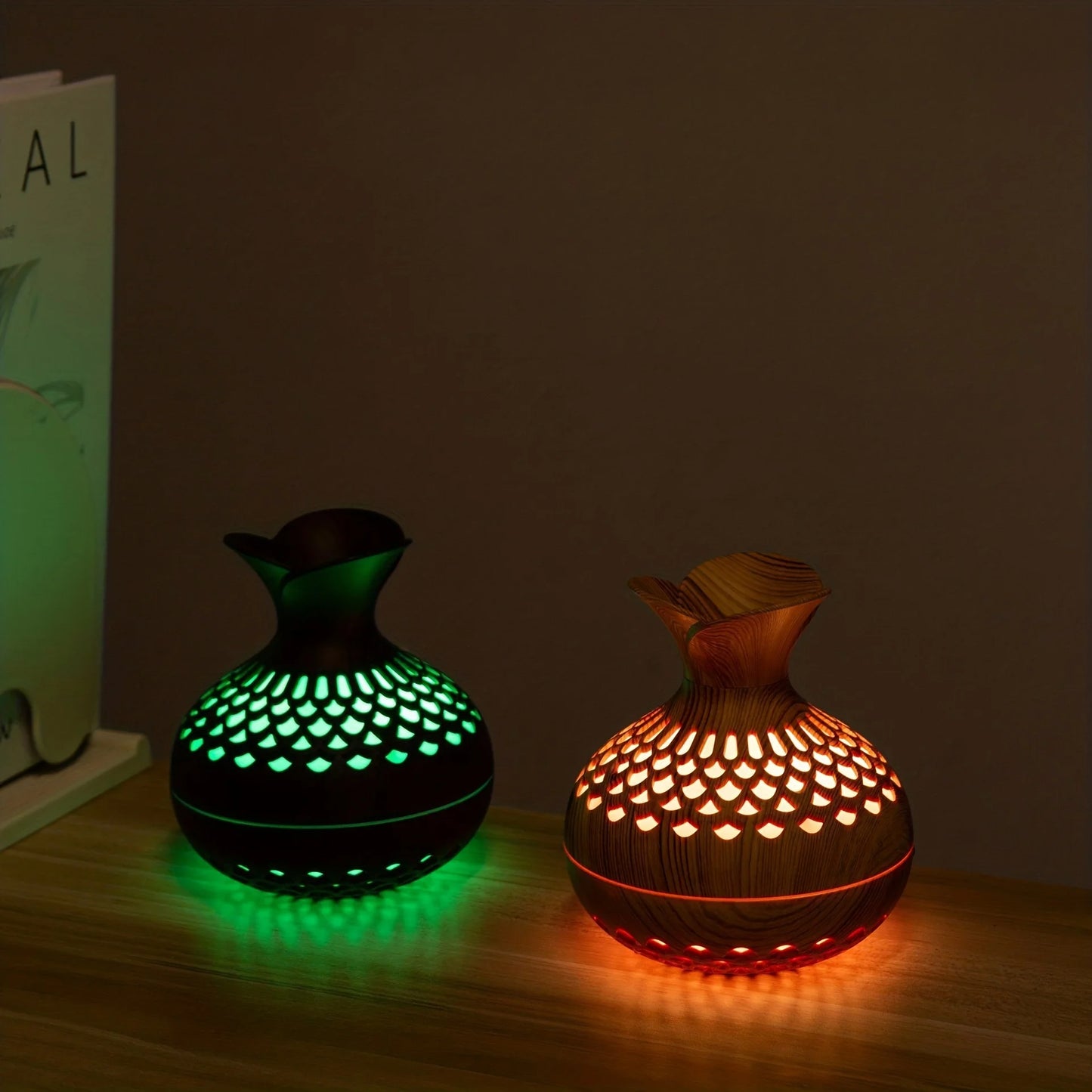 300ml Wooden Vase Cool Mist Humidifier: Colorful Light Aromatherapy Oil Diffuser - USB Mini Air Humidificador