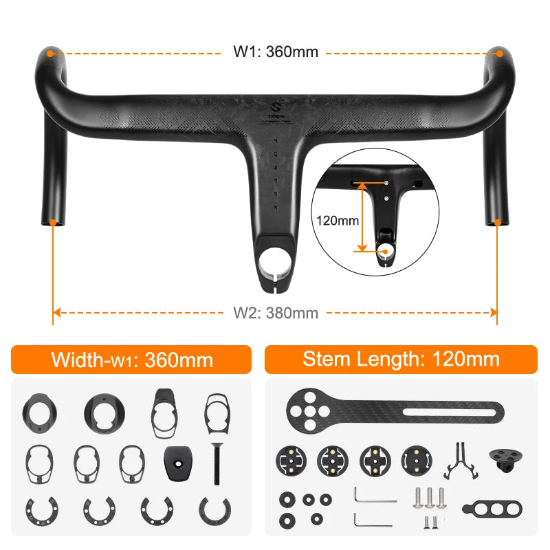 TOSEEK T700 Carbon Road Bike Handlebar - Integrated Di2 Carbon Fiber Drop Bar Bicycle Accessory