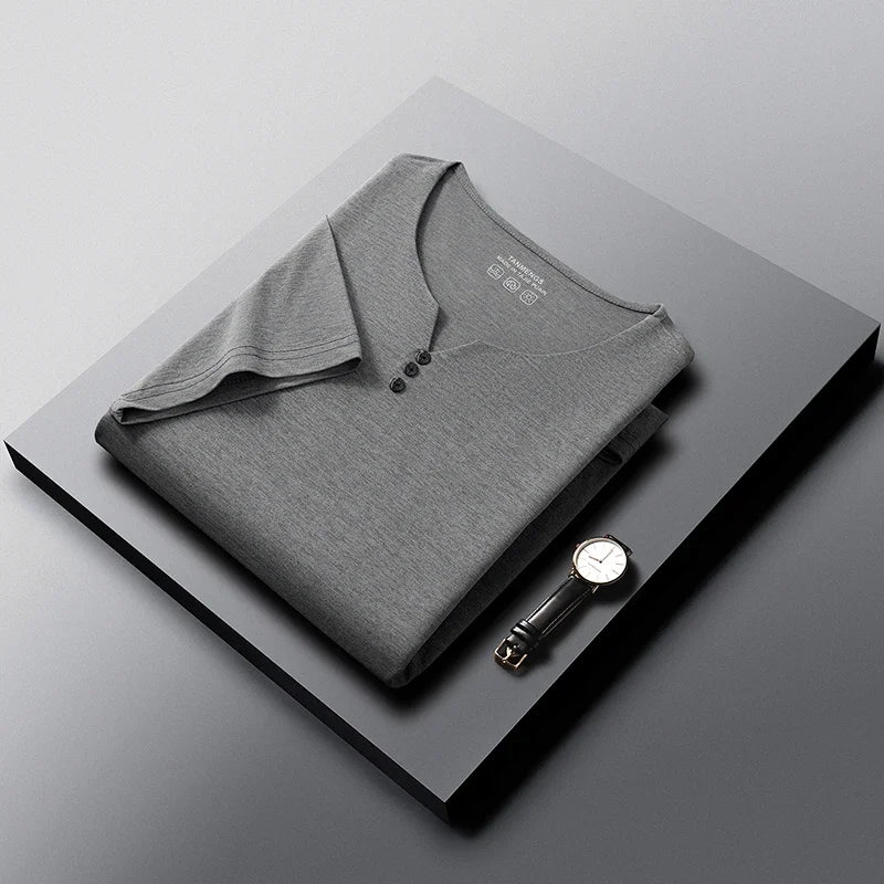 Men's Henley Neck T-Shirt - Short Sleeve Casual Summer Top