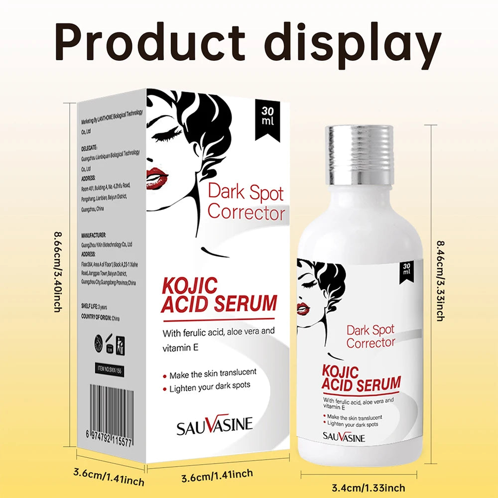 Kojic Acid Serum 30ml – Strong Brightening & Whitening Cream for Dark Spots, Fine Lines, Anti-Aging Skin Care