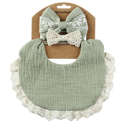 3PCS Baby Bib Set – Solid Muslin Cotton & Bamboo Feeding Drool Burp Cloth with Tassel Lace, Adjustable Infant Scarf for Boys & Girls