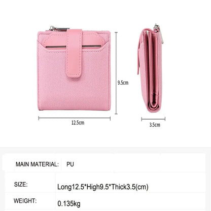Fashionable Women’s Folding Short Wallet — High-Quality PU Leather Solid Color Purse with Zipper Coin Pocket & Card Holder