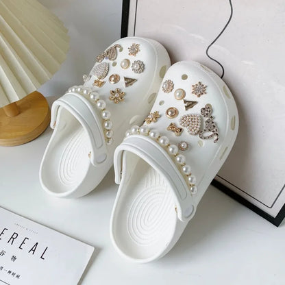 22Pcs Luxury Shoe Charms Set - Pearl Chain Designer Accessories for Sandals, Clogs & DIY Shoe Decorations