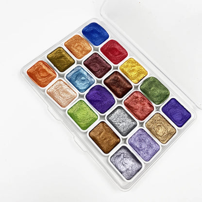 20/24/60/72-Color Metal Watercolor Set – Portable Sparkling Pearl Solid Paints for Artists