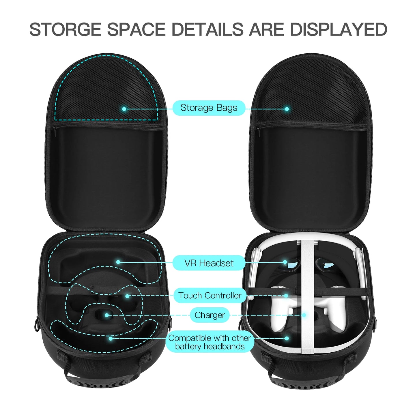 Meta Quest 3 VR Headset Hard EVA Carrying Case with Shoulder Strap – Travel Storage Bag for VR Accessories