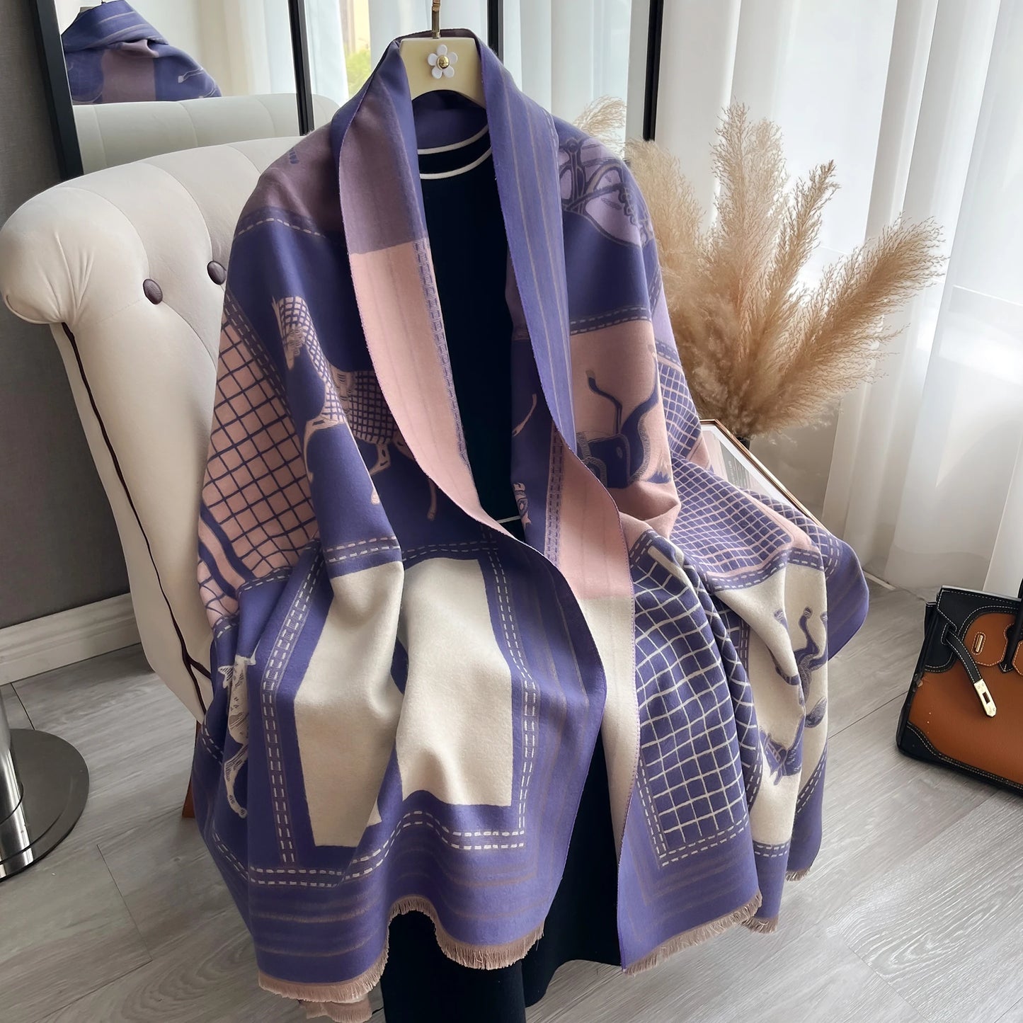 Autumn Winter Women’s Scarf — Pashmina Shawl & Wrap, Thick Cashmere Blanket Stole, Warm Outdoor Bufanda 2024 New Print