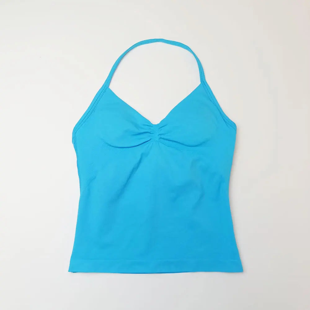 Women’s Longline Strappy Sports Yoga Vest Open Back Gym Tank Top Halter Running Fitness Bra Workout Top NCLAGEN Impact Style