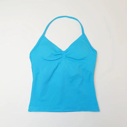 Women’s Longline Strappy Sports Yoga Vest Open Back Gym Tank Top Halter Running Fitness Bra Workout Top NCLAGEN Impact Style