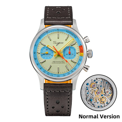 Sugess Pilot Men’s Chronograph Watch — Original ST1901 Mechanical Movement, Sapphire Crystal, Waterproof Racing Strap