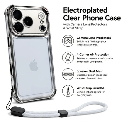 Luxury Clear Shockproof iPhone Case - Wrist Strap, Lens Protector & Protective Cover