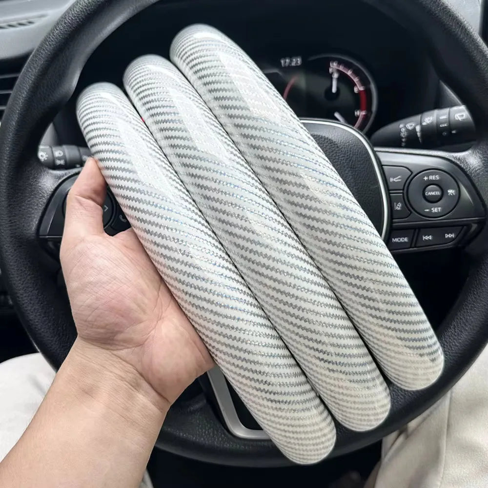 3-Piece Carbon Fiber Silicone Steering Wheel Cover Set – Non-Slip Round Wheel Protectors with Leather-Style Finish for Cars